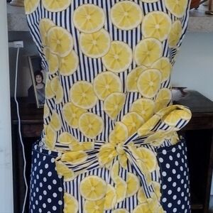 Lemon Print Apron with Polka Dots